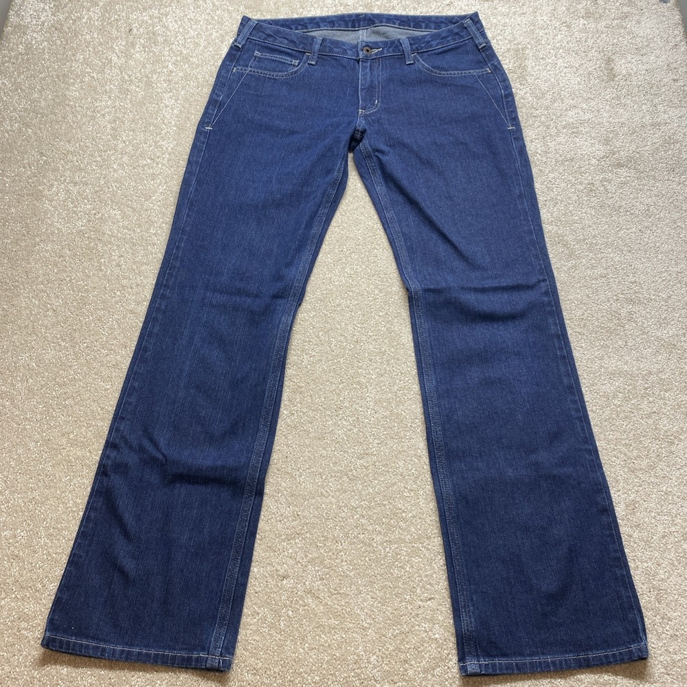 Carhartt Straight Fit Jeans Womens 10 x 32 Dark Wash Blue WB062 DKN Denim